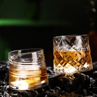 Kaca Wiski Berputar Kreatif | Creative Rotating Whiskey Glass - Sunflower & Diamond Pattern Design, 