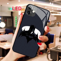 Luminous Tempered Glass phone case For Apple iphone 12 11 Pro Max XS mini Batman Acoustic Control Protect LED Backlight cover