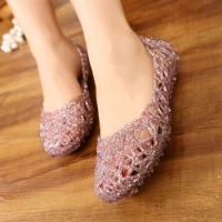 Women Sandals Summer Casual Jelly Shoes Sandals Hollow Out Mesh Flats Lady Girl Breathable Sandals 23-25cm