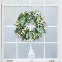 Green Leaf Eucalyptus Wreath | Round Green Faux Eucalyptus Leaf Wreath - Patio Garden Porch Farmhous