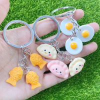Kawaii Egg Coffee Beans Dumpling Taiyaki Keychains For Friend Lovers Cute Creative Food Pendant Bag Box Car Key Ring Accessories