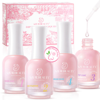 AZUREBEAUTY Dip Powder Liquid Set 4 Pcs Clear Base Activator Top Coat & Brush Saver 15ml/0.57oz Low