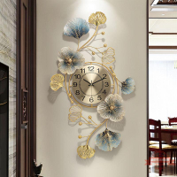 歐式時鐘現代風創意客廳鐘表家用時尚銀杏葉掛鐘藝術大氣掛表掛件