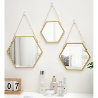 Tempat asal Hexagon bentuk cermin hiasan Wall Decor Makeup Hanging cermin bilik mandi kosmetik cermin bilik tidur hiasan bilik