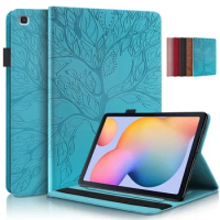 3D Tree Embossed for Samsung Galaxy Tab S6 Lite 2022 Case 10.4 inch PU Leather Book Cover Tablet for Funda Galaxy S6 Lite Case