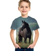2024 Children's Clothing Horse Graphic T Shirt Children's T-Shirt Girls Short Sleeve Kids Clothes Ca