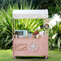 Pink Color Mobile Stall Trolley Market Scenic Spot Sales Cart Supermarket Promotional Cart Snack Cart Iron Art Stall Cart
