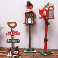 Christmas Decor Floor Letterbox Postbox Outdoor Party Decoration Handmade Wooden Craft Cabin Mailbox Home Bar Photography Props