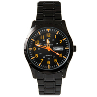手錶 型男軍用橘色刻度全黑不鏽鋼腕錶 搭戴日本VX43石英機芯 【NE1810】30米防水