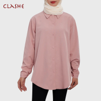 Shirt 442# Blouse RAYON Women Lapel Collar Button Kemeja Blouse Baggy Style Casual Loose Solid Color