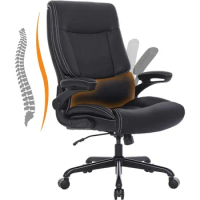 PU Leather Ergonomic Computer Chair With Flip-up Armrests Big and Tall Office Chair Black Furniture