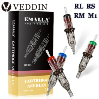 EMALLA 20Pcs Tattoo Cartridge Needles RL RS RM M1 Disposable Sterilize Tattoo Cartridges for Makeup Machine Pen Needle Supply