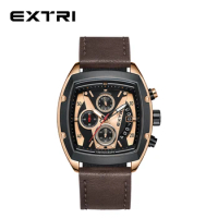 Extri Luxury Gifts Rose Gold Brown Leather Classic Men Wristwatches New Chronograph Water Resistant Relojes Masculinos