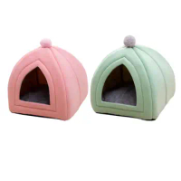 Cute Pet Cat Bed Semi Closed Dog House Sofa Nest Velvet Washable Puppy Kennel Warm Comfortable Tent for Indoor Outdoor