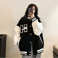Jaket Varsity Baseball Big Size ( S - 6XL ) LOGO INISIAL H Sky Jaket Bomber Kancing FLeece Unisex 6X