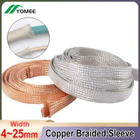 Copper Braided Sleeve Tinned Plating Width 4-25mm Conductive Tape Copper Strip Flat High Flexibility Conductive Band Lead Wire