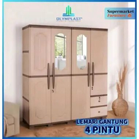 LEMARI PAKAIAN PLASTIK GANTUNG 4PINTU OLYMPLAST - OTC WOOD KACA CERMIN KUNCI