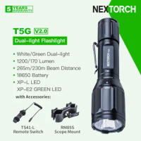 Nextorch T5G V2.0 Dual-light Flashlight,White/Green Lights, 1200 Lumens 18650 Battery, Remote Switch &amp; Scope Mount, for Hunting