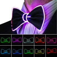 Fashion Men LED EL Wire Necktie Luminous Neon Flashing Light Up Bow Tie for Club Cosplay Party Decoration Gravatas Glow Supplies