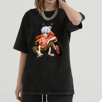 Anime T-shirt hunter x hunter Water Wash t shirt for Men's 100% Cotton Women's T-shirt Hip Hop streetwear graphic tee