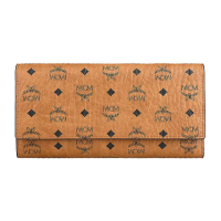 【MCM】MCM Visetos Original滿版紋路印花LOGO月桂葉及菱形設計小牛皮10卡釦式三折長夾(白蘭地棕)