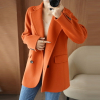 【巴黎精品】毛呢外套中長版大衣-羊毛西裝領雙排扣休閒女外套6色p1ag5