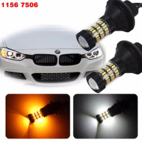 2x PY21W LED Turn Signal Bulb 1156 150 degree 4014 60SMD Canbus Free Error BAU15S Daytime Running Lights White Amber