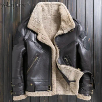YOLANFAIRY Winter Jackets Men’s Clothing Natural Fur Sheepskin Fur Coat Men's Short Flight Suit Jacket Real Leather Coat Casacas