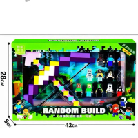 Minecraft pixel block minifigure toy set with weapons, detachable figures, magnetic building blocks