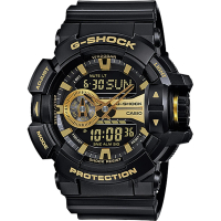 【CASIO 卡西歐】G-SHOCK 金屬系雙顯手錶-經典黑金 畢業禮物(GA-400GB-1A9)