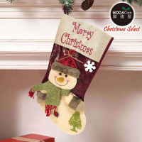 摩達客耶誕-立體絨毛綠圍巾微笑雪人聖誕襪