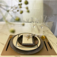 現代簡約黑白盤色擺臺餐具樣板間展廳北歐式裝飾金色刀叉勺西餐具