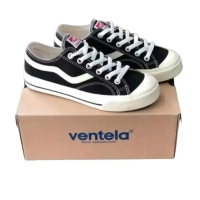sepatu sekolah topcer Ventela Sepatu Sneakers Hitam Putih/full black Model Public Casual Comfortable