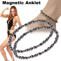 Vintage Fashion Black Magnetic Therapy Anklet Beads Foot Chain Healthy Weight Loss Ankle Bracelet Couple Health Care Jewelry