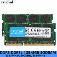 Crucial Laptop RAM SO DIMM DDR3 DDR3L 8GB 4GB 1333MHZ 1066MHz 1600 SODIMM 8 GB 12800S 204Pin 1.5V 1.35V for Notebook Memory