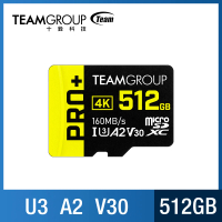 【Team 十銓】PRO+ MicroSDXC 512GB UHS-I U3 A2 V30 記憶卡(含轉卡+終身保固)