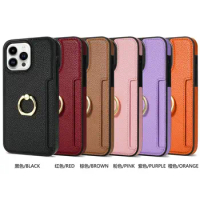Card Slot Litchi Leather Wallet Phone Case For iPhone 11 12 13 14 15 Pro XS Max XR 7 8 Plus Ring Holder Soft Cover 500Pcs/Lot