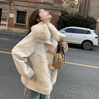 快速出貨/羽絨外套 長大衣 高級感大毛領呢子拼接羽絨服女冬新款羽絨內膽呢大衣外套爆款