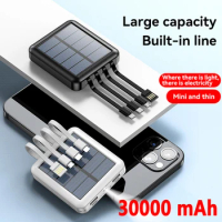 4-in-1 Power Bank Solar 30000mAh Large Capacity Charging Mini Powerbank Comes With Four Wires Suitable For Samsung iPhone Xiaomi