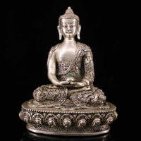 藏傳尼泊爾老銀佛像鑲嵌寶石釋迦牟尼佛祖佛擺件佛堂用品