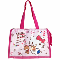 小禮堂 Hello Kitty 方形尼龍保冷便當袋 保冷提袋 野餐袋 手提袋 (粉 鬆餅)