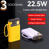 Mini Power Bank With Cables 30000mAh Large Capacity Portable Super Fast Charging Powerbank For iPhone Xiaomi Huawei Samsung