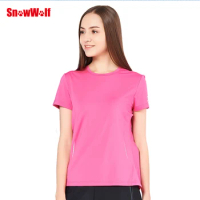 SnowWolf Women Quick Dry T-shirt Outdoor UV Protect Breathable Stretch Clothes Female Summer Running Hiking T-shirts