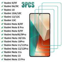 3Pcs Tempered Glass For Xiaomi Redmi Note 13 9 10 11 12 8 Pro Screen Protector Redmi Note 9S 10S 9A 9C 12C 13C 9T 8T Glass