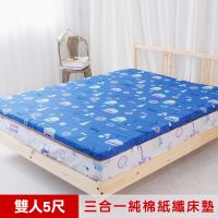 【米夢家居】夢想家園-雙人5尺MIT冬夏兩用純棉+紙纖三合一高支撐記憶床墊(深夢藍)