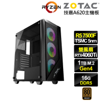 【NVIDIA】R5六核GeForce RTX 4060TI{冰風暴ZK20C}電競電腦(R5-7500F/技嘉A620/16G/1TB)