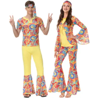 Couples Retro 70s Hippie Costume Cosplay Carnival Party Disco Hippies Fancy Dress