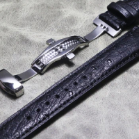 Leather Watchband Strap 18/19/20/22/21MM Ostrich skin Watch Band Stainless Steel Buckle Watch Accessories Black Watch Strap