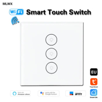 MLWX EUUK standard 3 gang WiFi Touch switch Remote wirless light switch tuya smart life app control wall switch work with Alexa