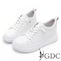 GDC-真皮簡約輕量舒適免綁帶懶人厚底休閒鞋-白色